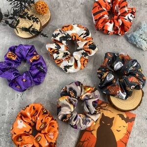 Six scrunchies in a bundle, Holiday scrunchies, October hair ties, Halloween